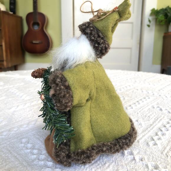 VTG Woodland Santa Tree Topper 7.5" Green Felt Rustic Christmas Décor Cottage - Picture 4 of 9